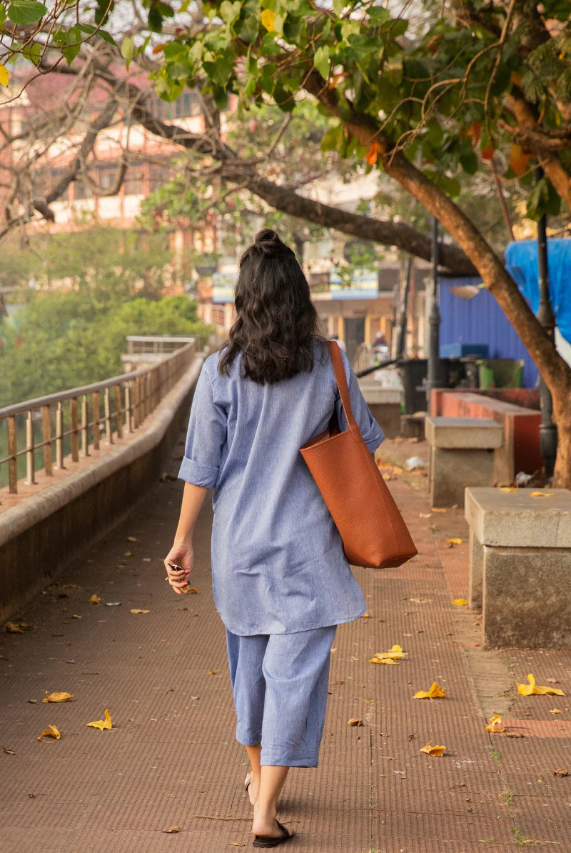 Blue cotton co-ord kurta set for women with palazzo casual summer wear Gangaur Jaipur