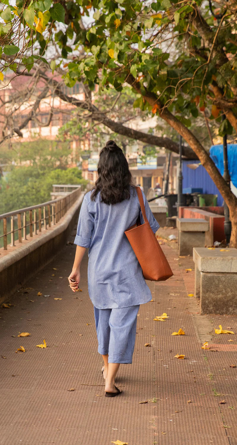 Blue cotton co-ord kurta set for women with palazzo casual summer wear Gangaur Jaipur