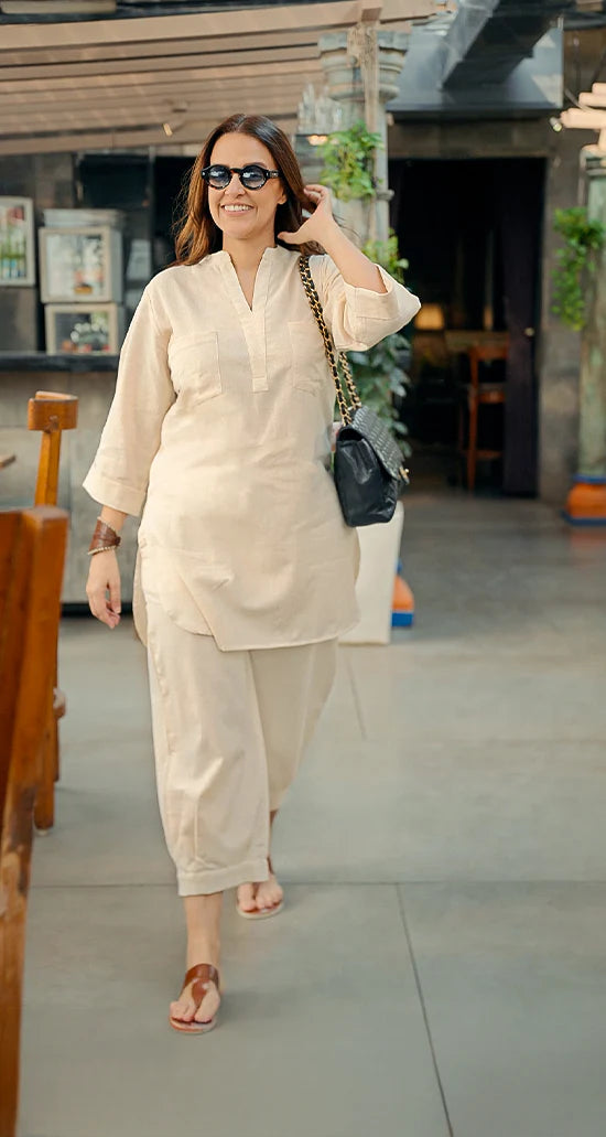 Stylish cotton co-ord set for summer with comfortable relaxed silhouette